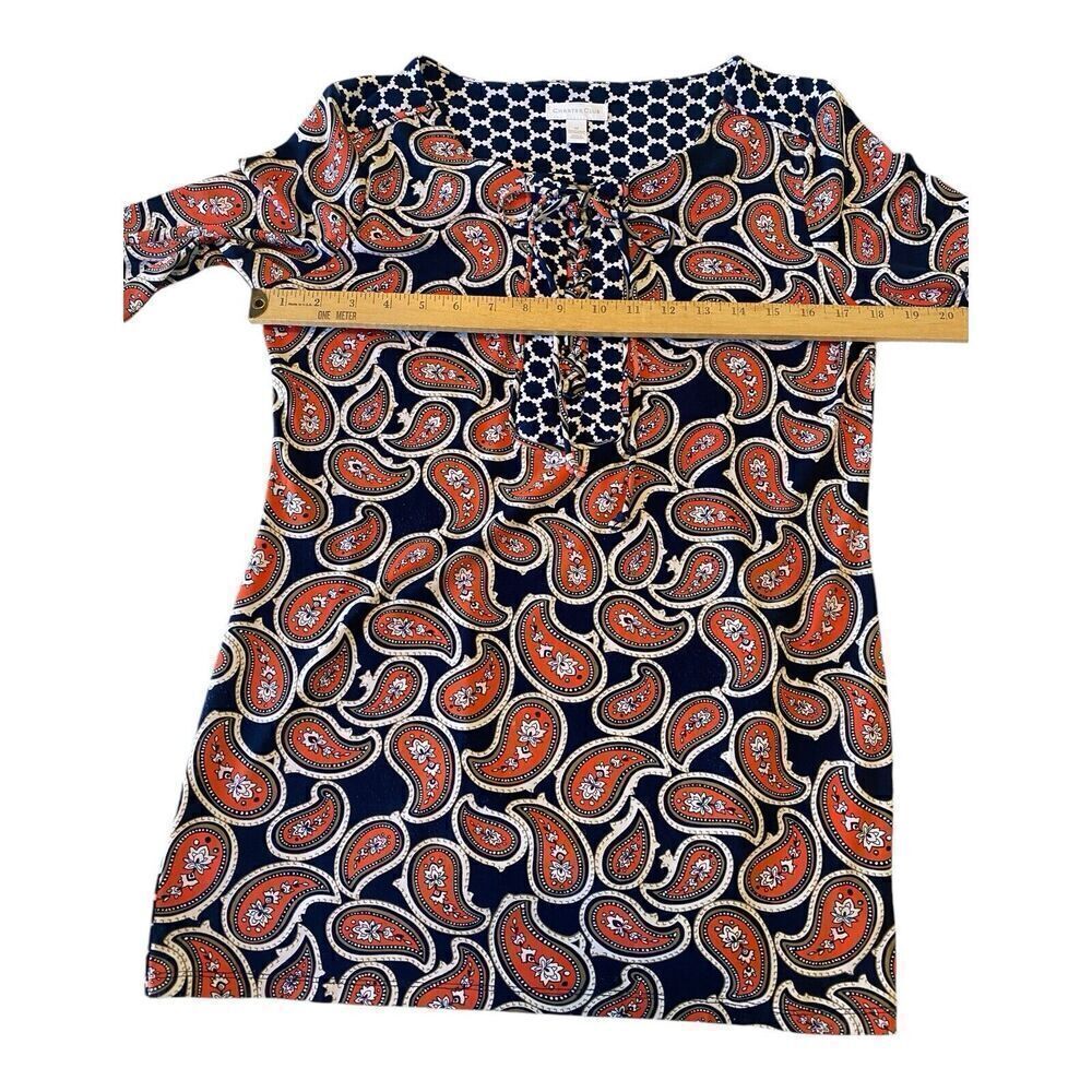 Charter Club Tunic Top Women's Medium Blue Floral Paisley 3/4 Sleeve - Picture 5 of 8